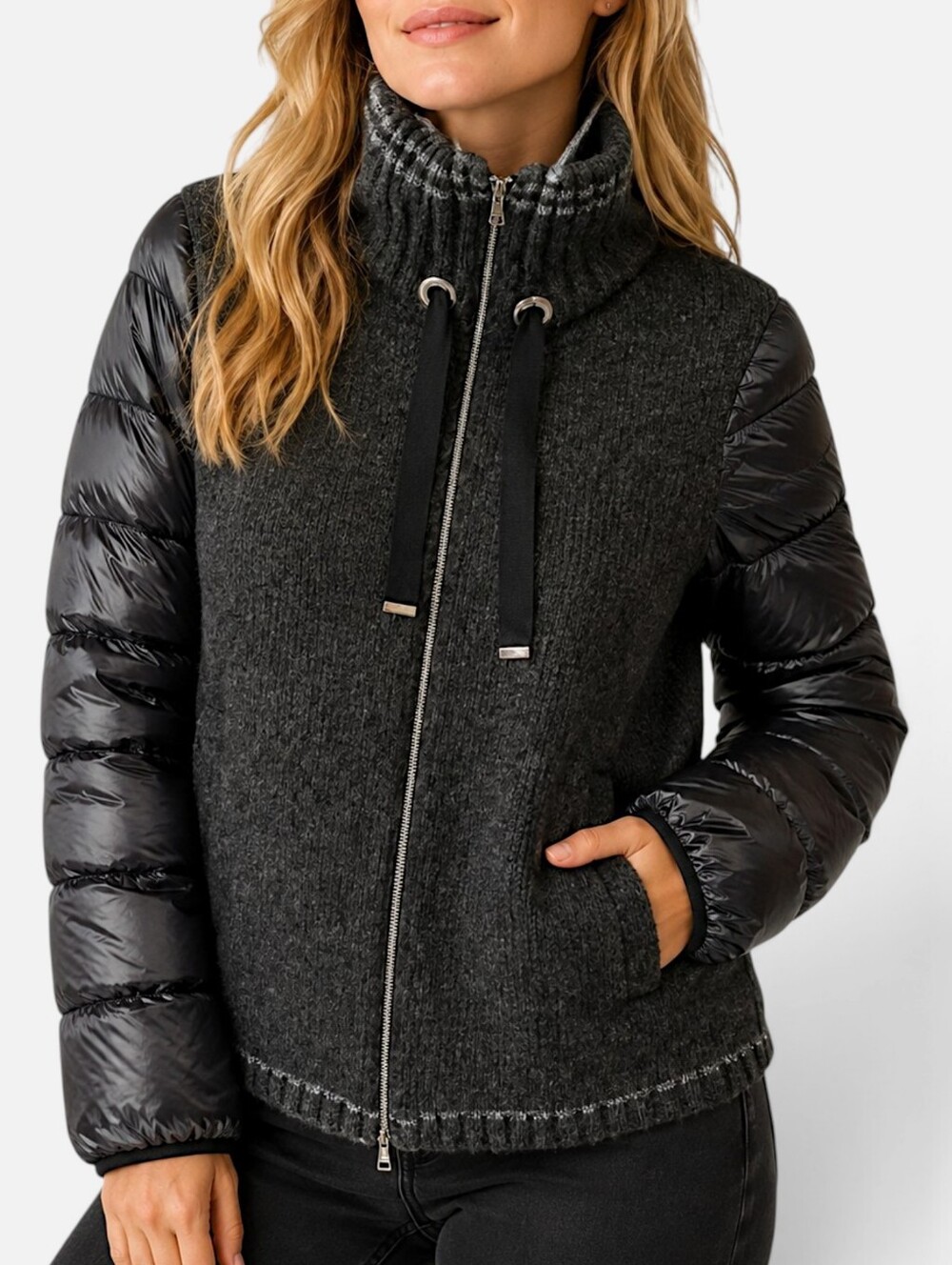 Herno Piumino Donna Corto Resort Knit Jacket 46 L Large Womens Down Alpaca Gray